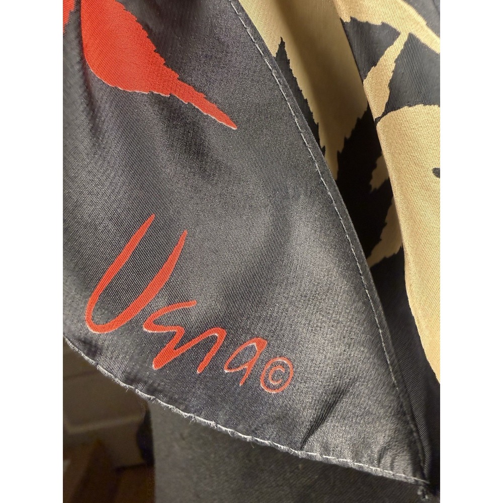Vintage Vera Neumann Silk Scarf 56" Maple Leaves Black Red Gold Signed No Tag